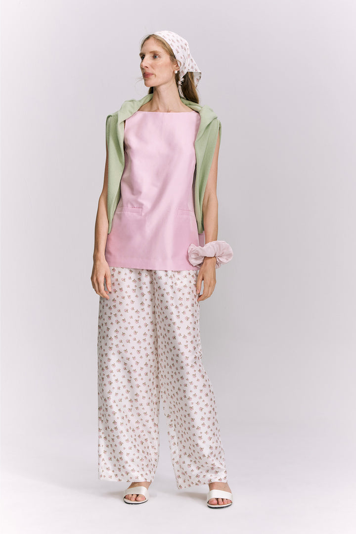 PAJA Farm Edit Dupion Silk Floral Print Trousers - White