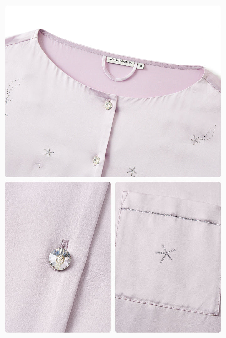 VEGA Collection Feathered Silk Rhinestone-Embellished Long Sleeve Set - Amethyst