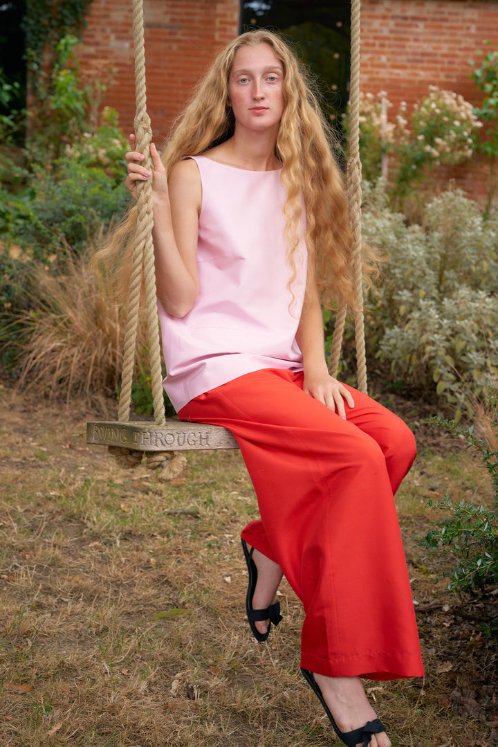 PAJA Farm Edit Dupion Silk Deep V-Back Top - Pink