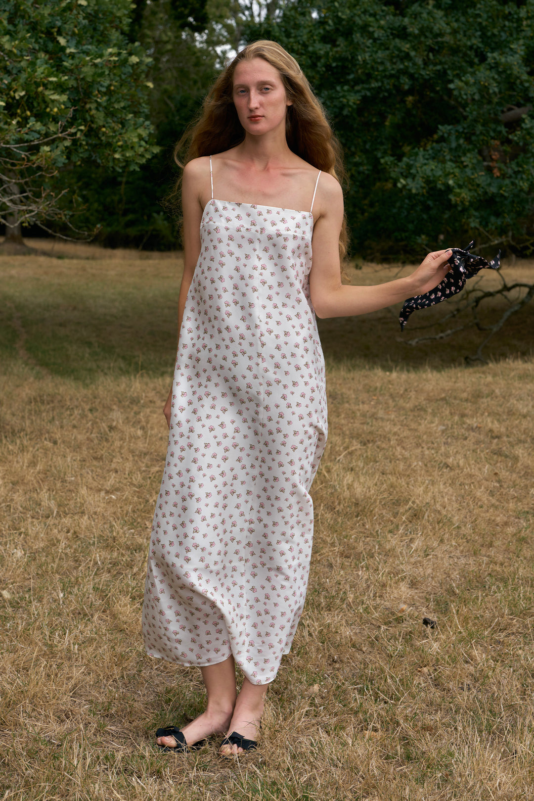 PAJA Farm Edit Dupion Silk Floral Print Maxi Dress - White