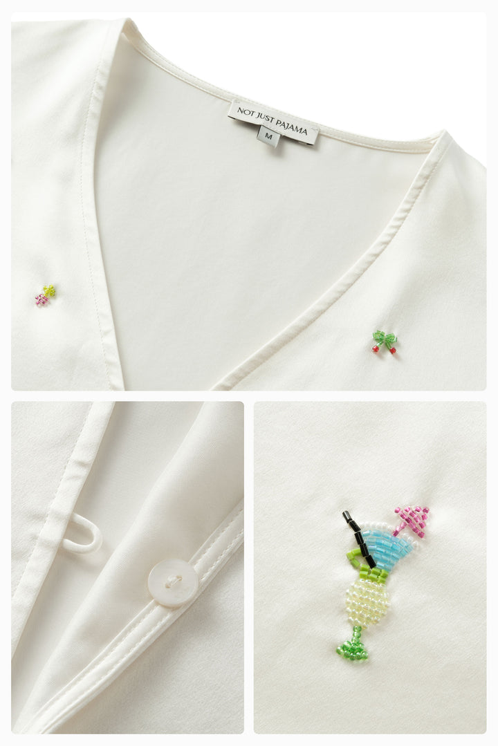 PAJA Beaded Summer Escapes Silk Long Sleeve & Long Pants Set