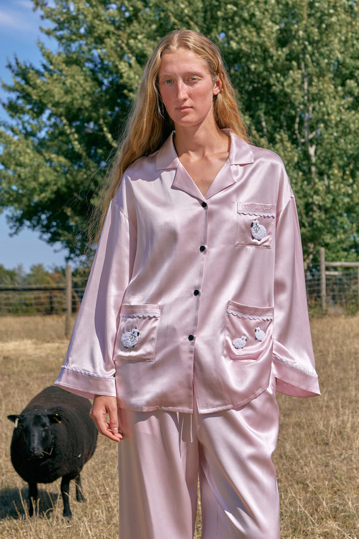 BUBU Collection Silk Velour Edging Long Sleeve Pajama Set