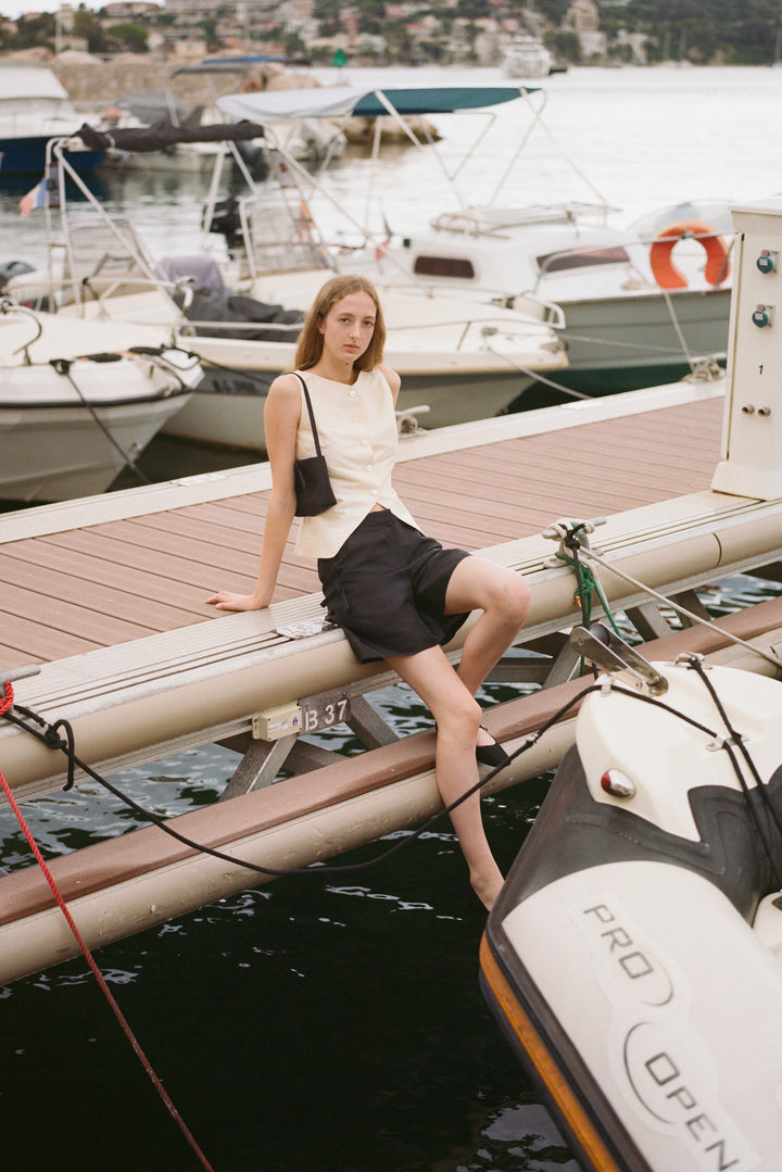 PAJA Berries Dupion Silk Relaxed Black Shorts