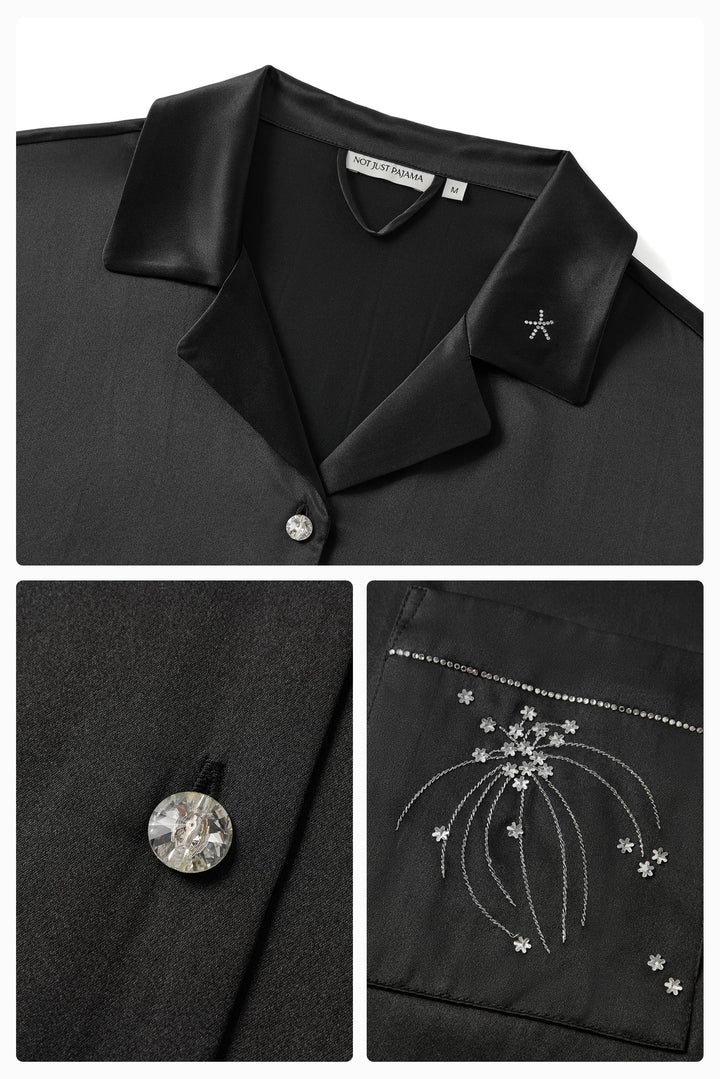 VEGA Collection Silk Rhinestone-Embellished  Long Sleeve Set - Black