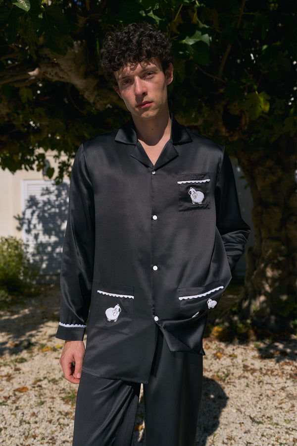 BUBU Collection Pajama Set & Sleeping Eye Mask Gift Set - Black