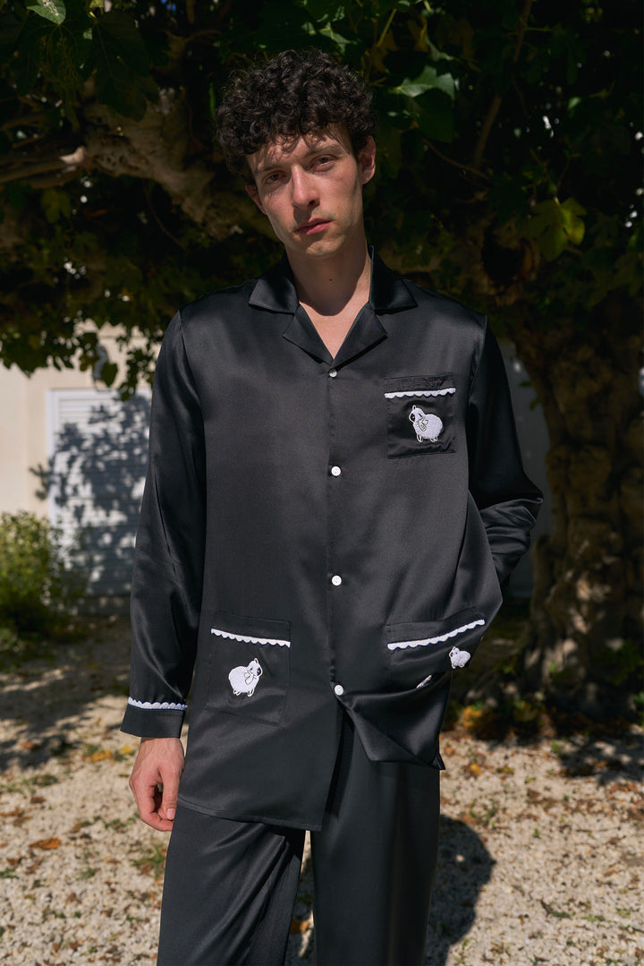 BUBU Collection Pajama Set & Sleeping Eye Mask Gift Set - Black