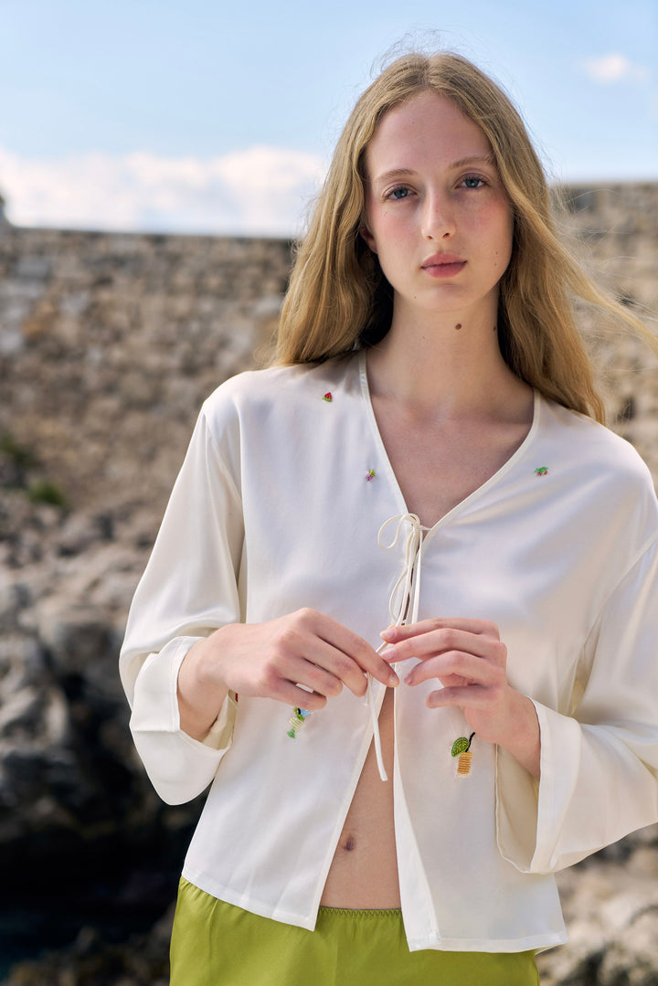 PAJA Beaded Summer Escapes Long Sleeve Blose - White