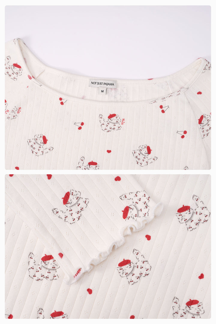 Kiki Cat Wool Silk Knit Off Shoulder Long Sleeve Top