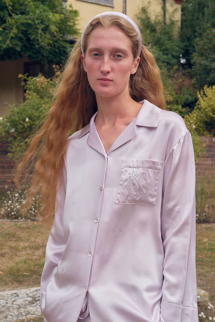 VEGA Collection Silk Rhinestone-Embellished Long Sleeve Set - Amethyst