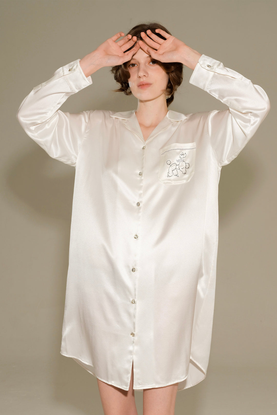 Puppy Edition Diamond Poodles Silk Shirt Dress, L Puppy Edition Diamond Poodles Silk Shirt Dress, L