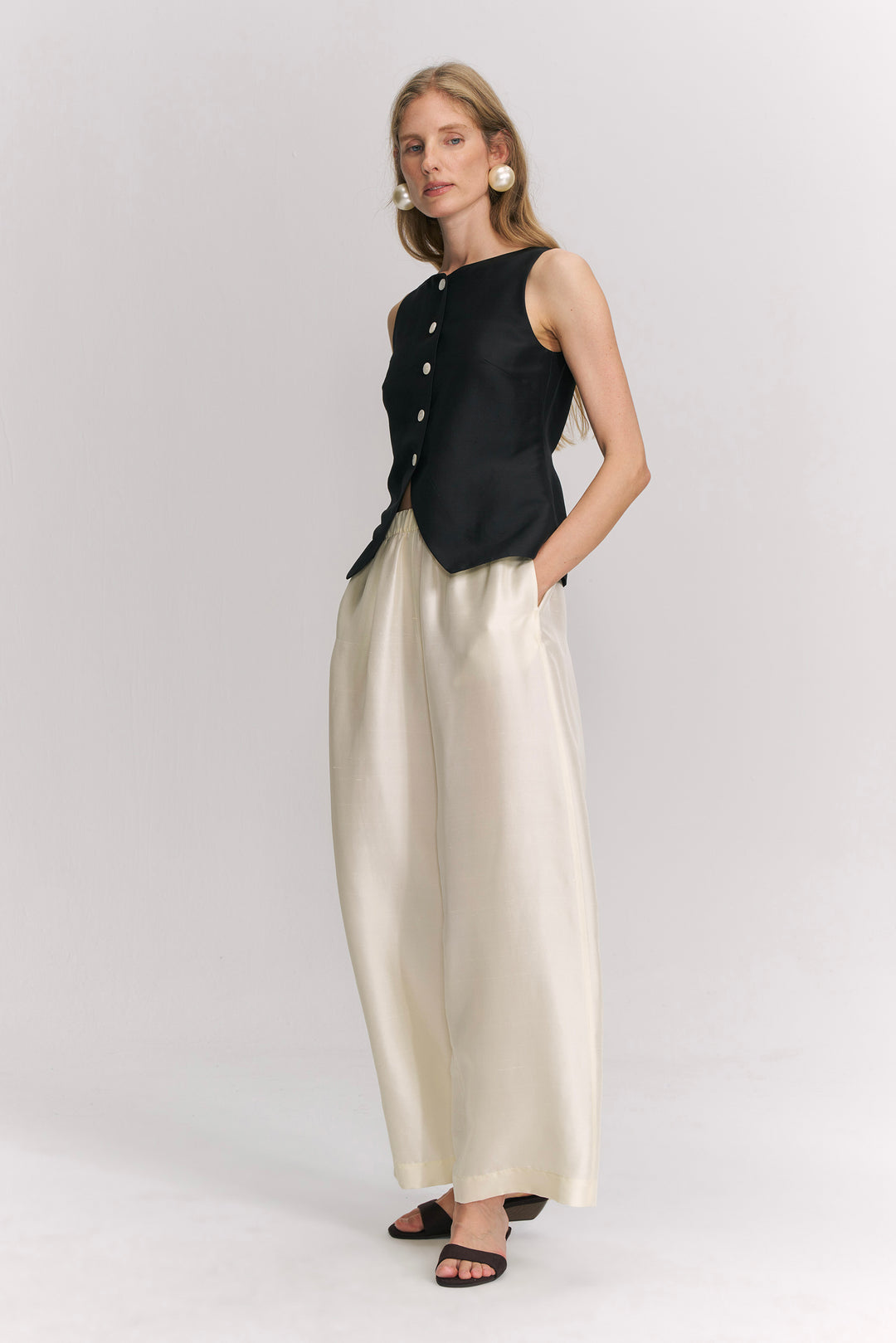 PAJA Farm Edit Dupion Silk Silk Wide-Leg Trousers - Pale Yellow