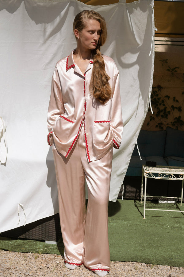 Floating Collection Women's Silk Pajamas Long Set - Rose Pink