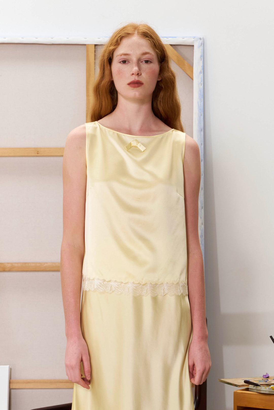 PAJA 25 Momme Silk Crepe Satin Lace-Trim Tank Top