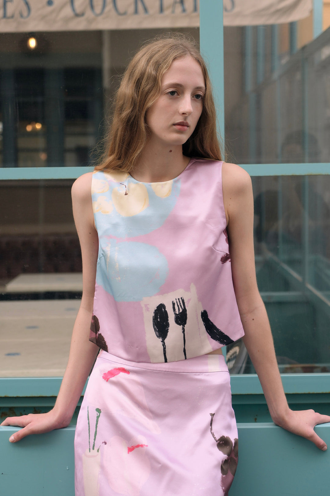 PAJA Dinner Hour Printed Silk Wool Satin Blouse