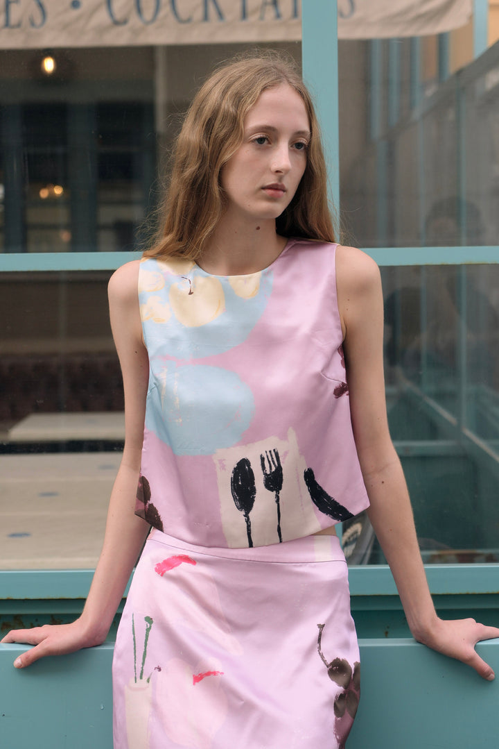 PAJA Dinner Hour Printed Silk Wool Satin Blouse