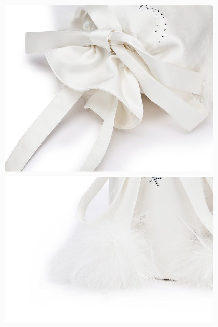 VEGA Collection Feathered Silk Rhinestone-Embellished Handbag