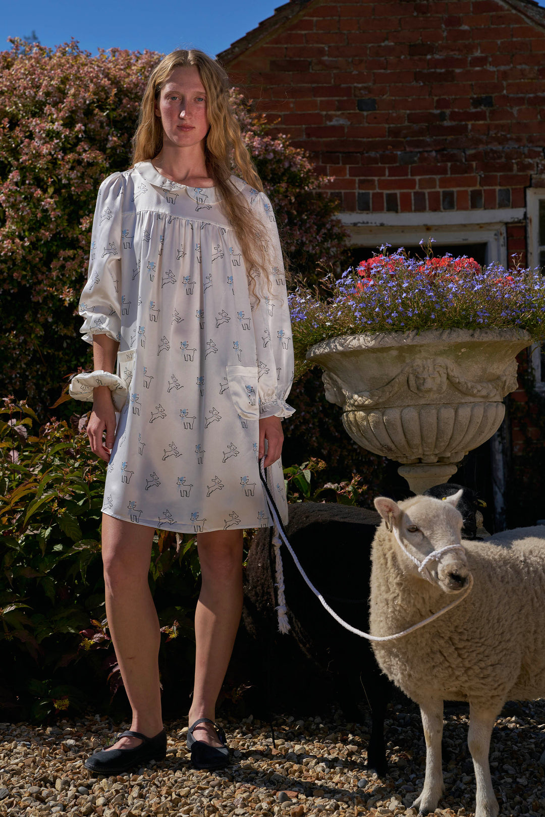 Bubbie 22 Momme Silk Long-Sleeve Peter Pan Collar Dress