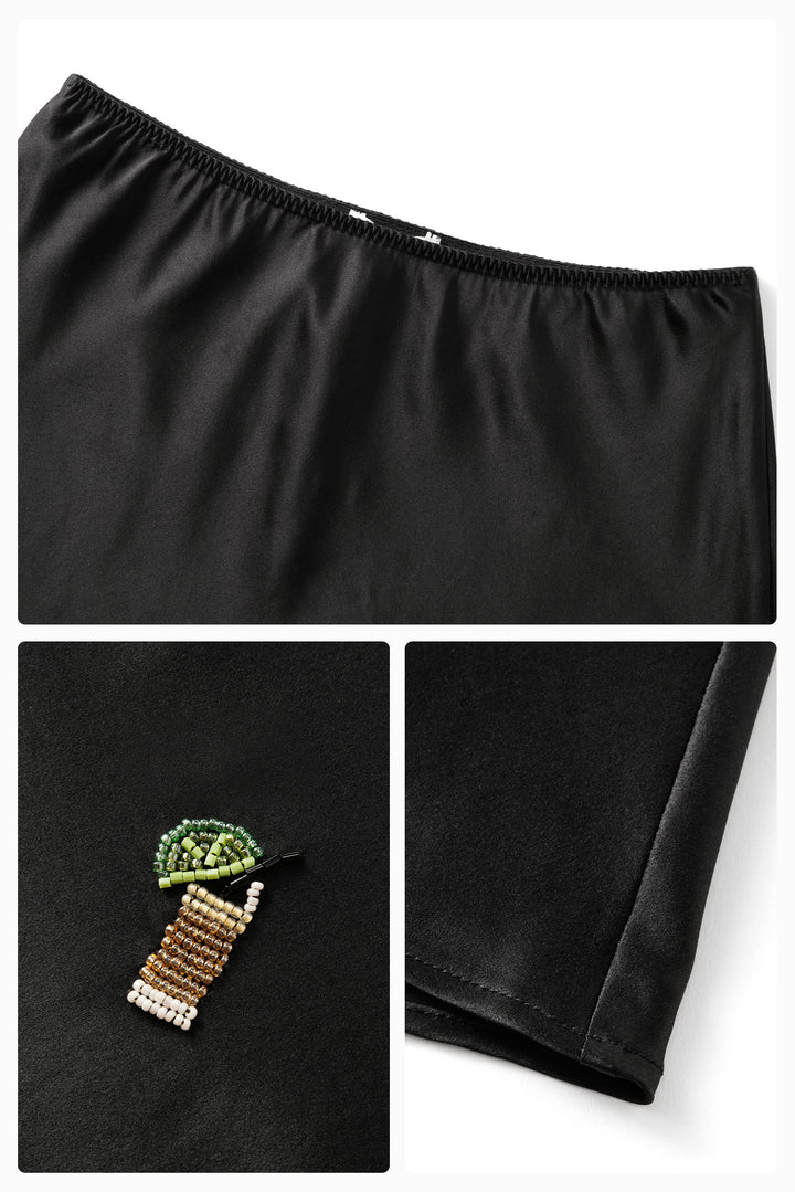 PAJA Beaded Summer Escapes Silk Midi Skirt - Black