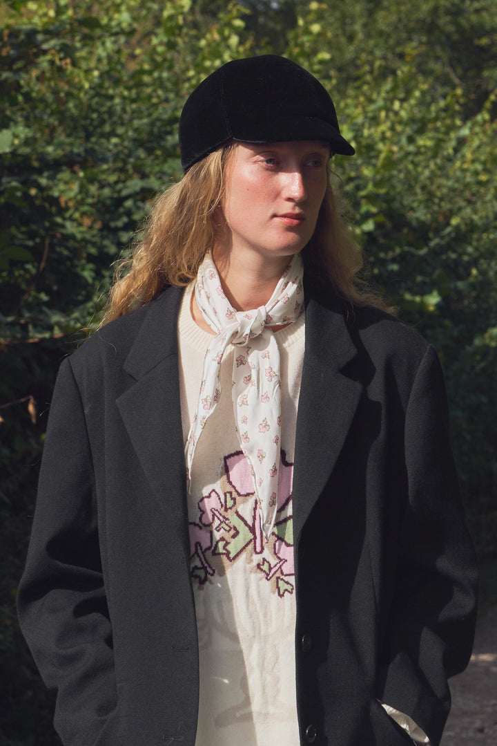 PAJA Farm Edit Dupion Silk Floral Print Triangle Scarf - White