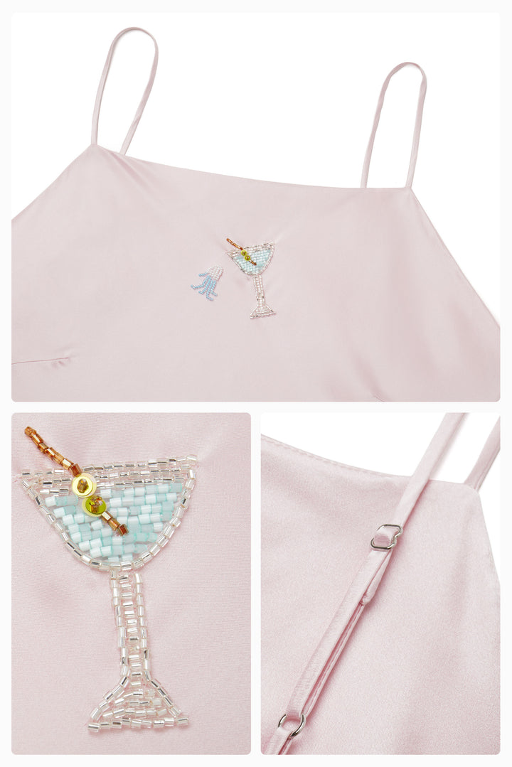 PAJA Beaded Summer Escapes Silk Slip Dress - Pink