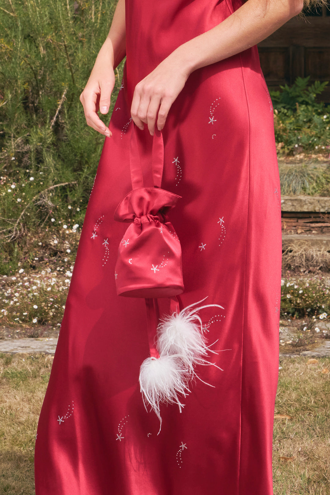 VEGA 22mm Mulberry Silk Crystal Feather Handbag-Silk Accessories-Not Just Pajama