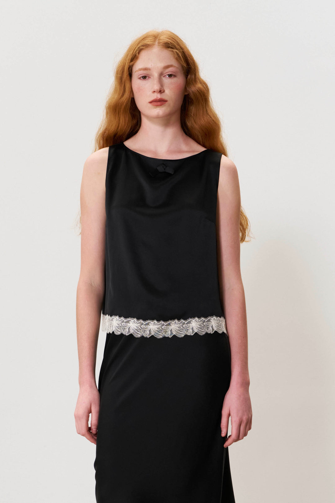 PAJA 25 Momme Silk Crepe Satin Lace-Trim Tank Top