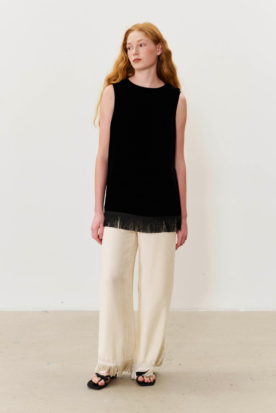 PAJA Summer Shimmer Silk Velvet Fringe-Trim Pants