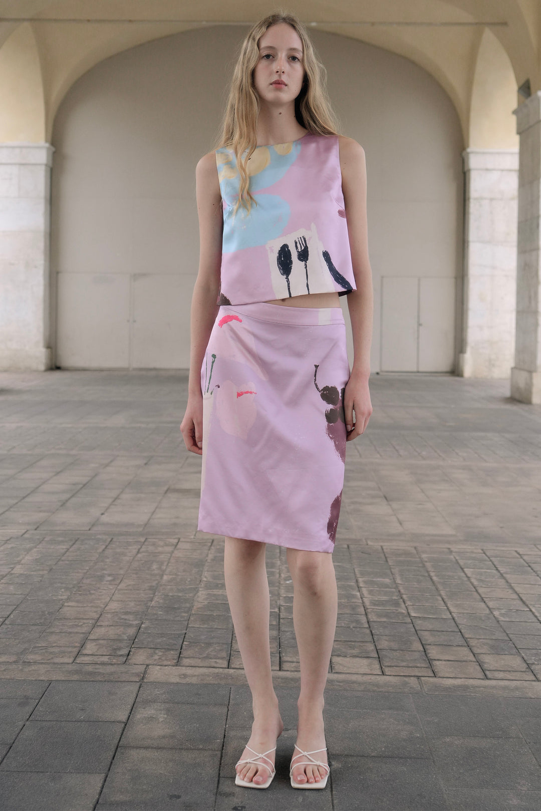 PAJA Dinner Hour Printed Silk Wool Satin Skirt