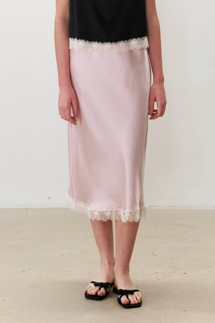 PAJA Bias-Cut 25 Momme Silk Crepe Satin Lace-Trim Skirt
