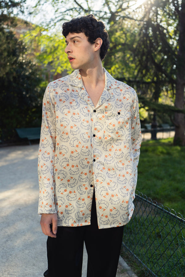 Museum of Crush Angel Print Men's Silk Long Pajama Set - White