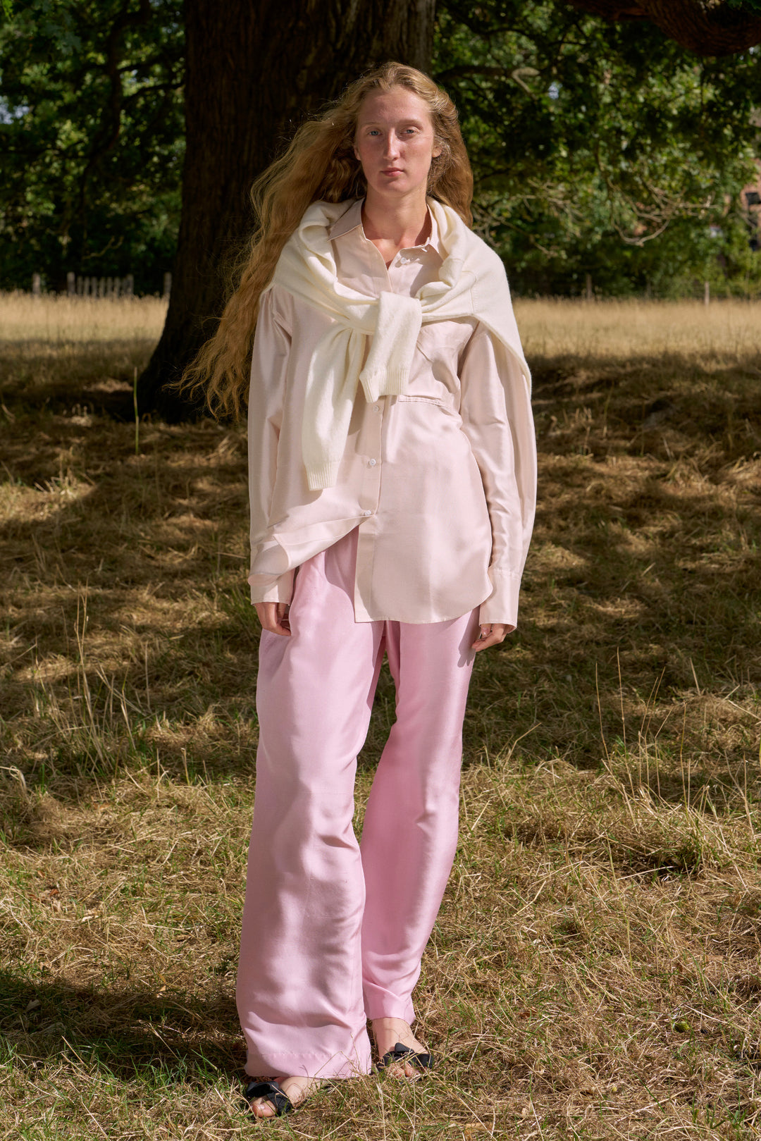 PAJA Farm Edit Dupion Silk Wide-Leg Trousers - Pink