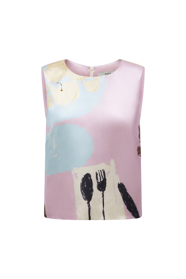 PAJA Dinner Hour Printed Silk Wool Satin Blouse