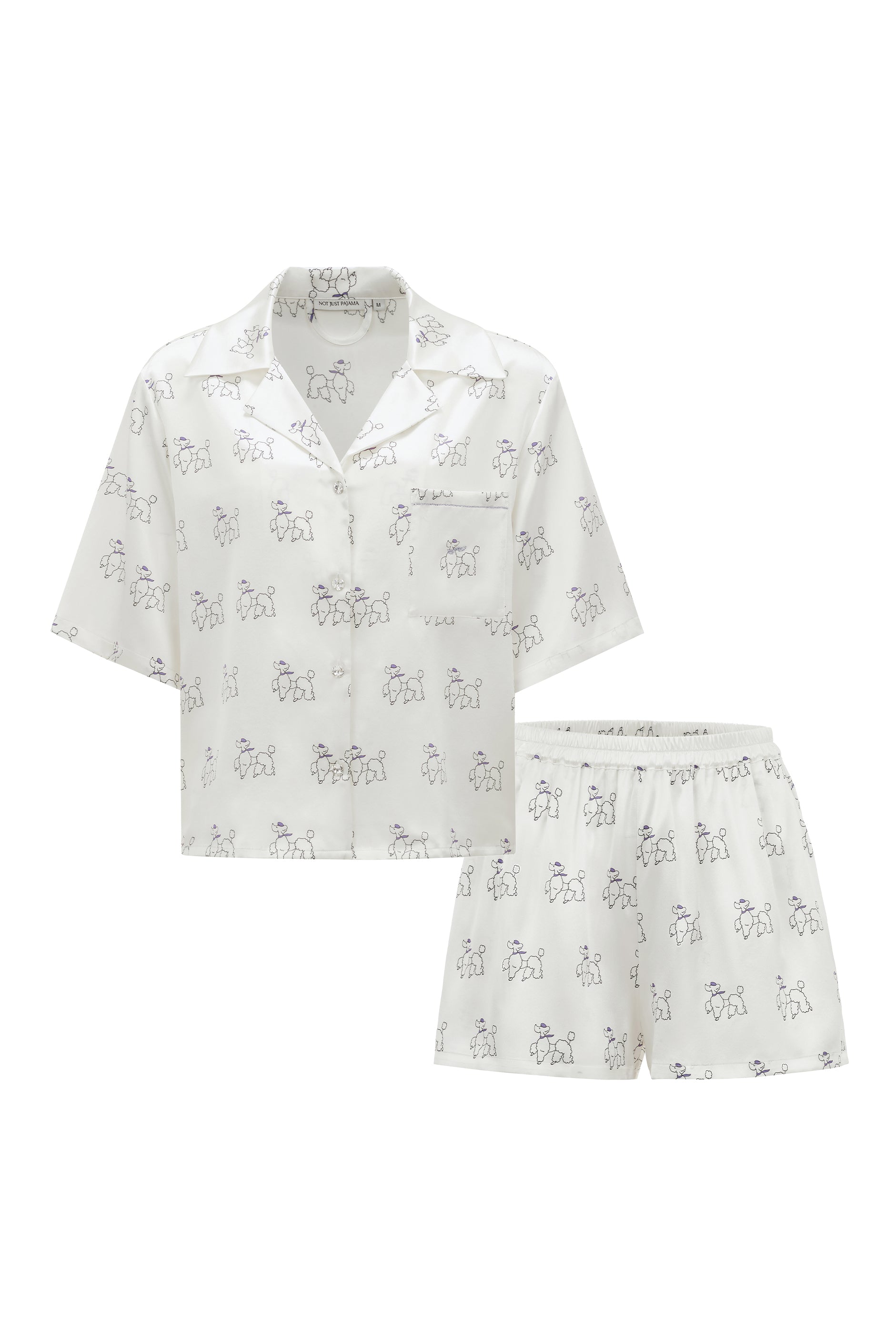 Puppy Edition Diamond Poodles Silk Pajamas Short Set-Silk Pajamas Long Set-S-NJP2481-Not Just Pajama