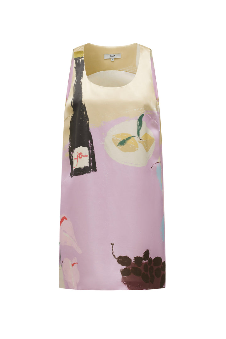 PAJA Dinner Hour Women's Printed Silk Wool Satin Cami Dress