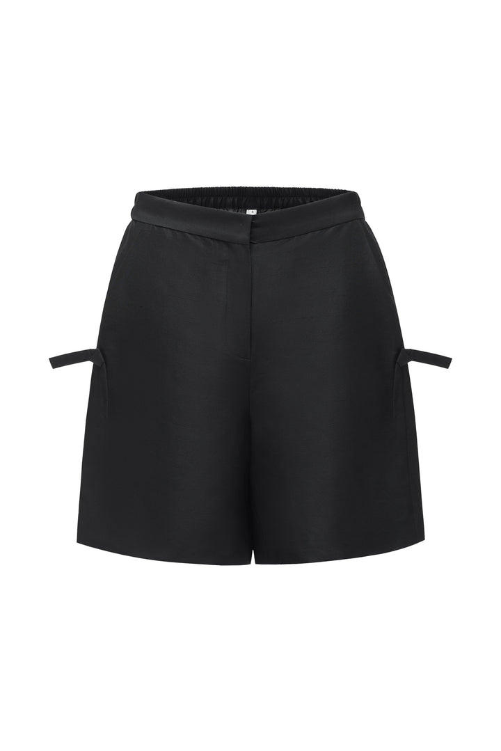 PAJA Berries Dupion Silk Relaxed Black Shorts
