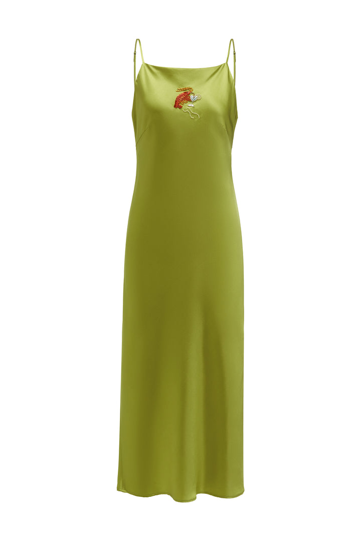 PAJA Beaded Summer Escapes Silk Slip Dress - Green