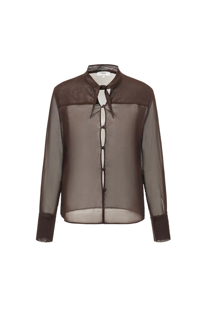 PAJA Dinner Hour Silk Sheer Blouse in Brown