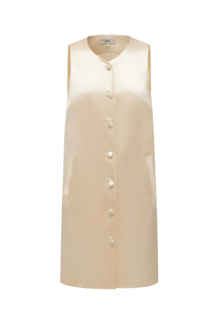 PAJA Dinner Hour Silk-Wool Satin V-Neck Vest Dress