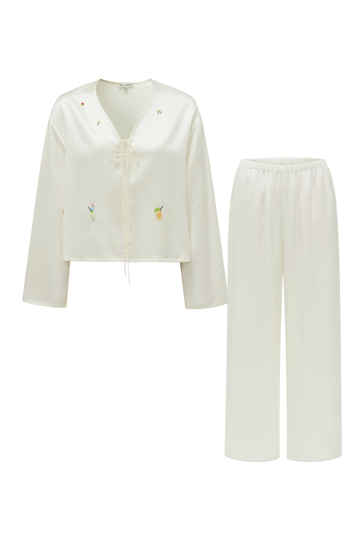 PAJA Beaded Summer Escapes Silk Long Sleeve & Long Pants Set