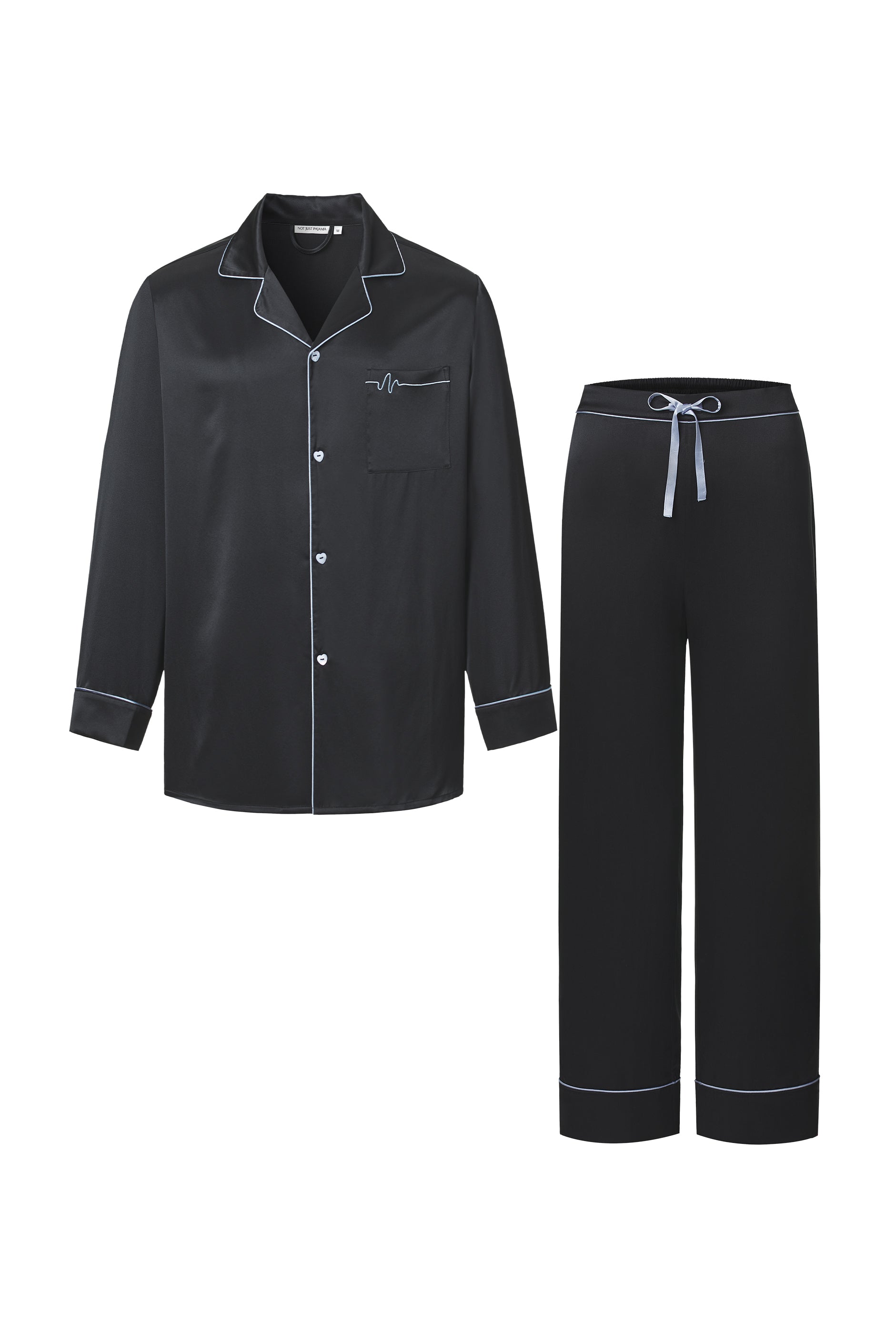 Museum of Crush Love Wave Men’s Silk Long Pajama Set-Silk Pajamas Long Set-Navy-M-NJP2572-Not Just Pajama