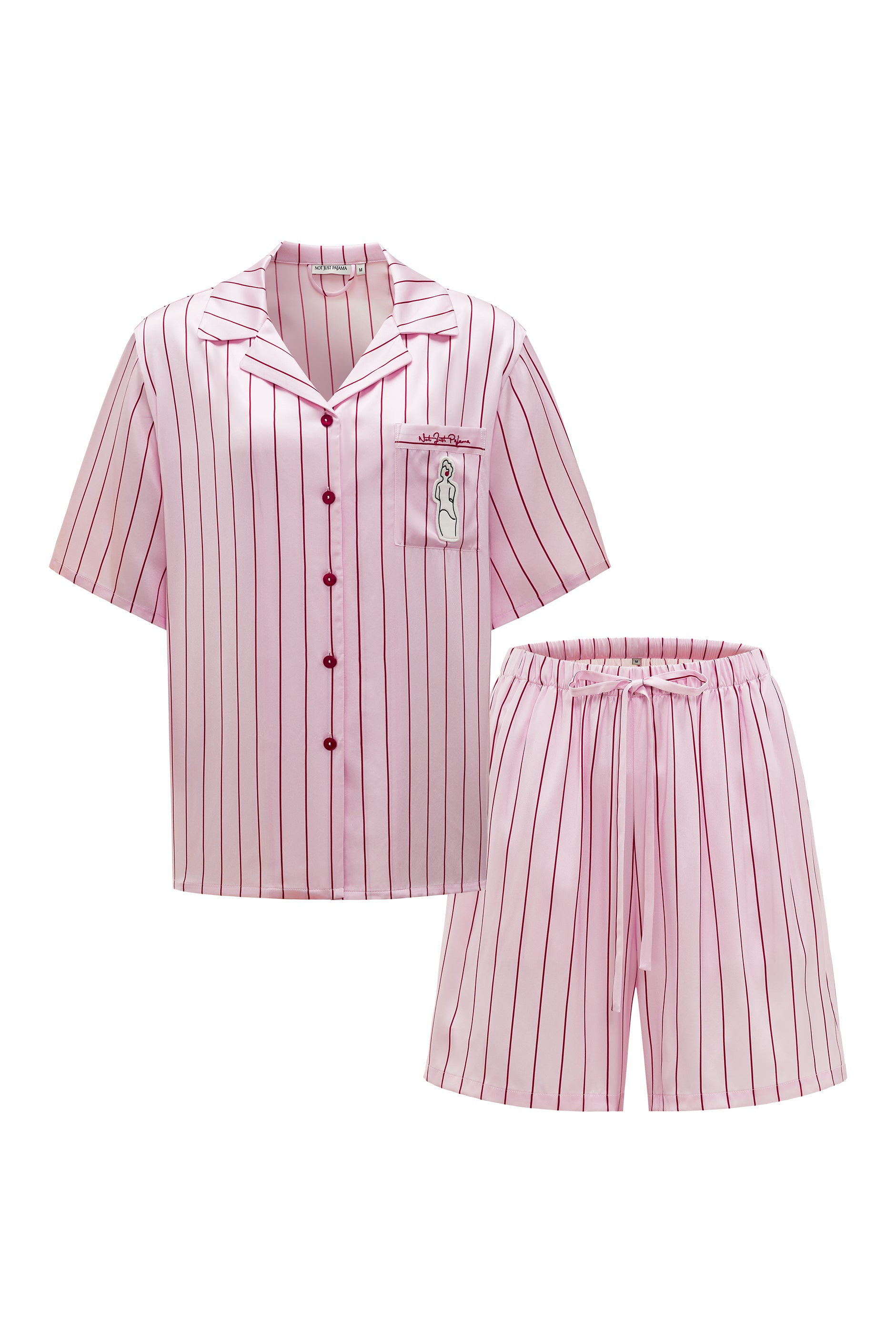 Museum of Crush - Blush Pink Striped Women's Short Pajama Set-Silk Pajamas Short Set-Pink-S-NJP2567-Not Just Pajama