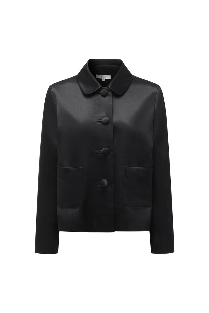 PAJA Dinner Hour Silk-Wool Satin Black Jacket