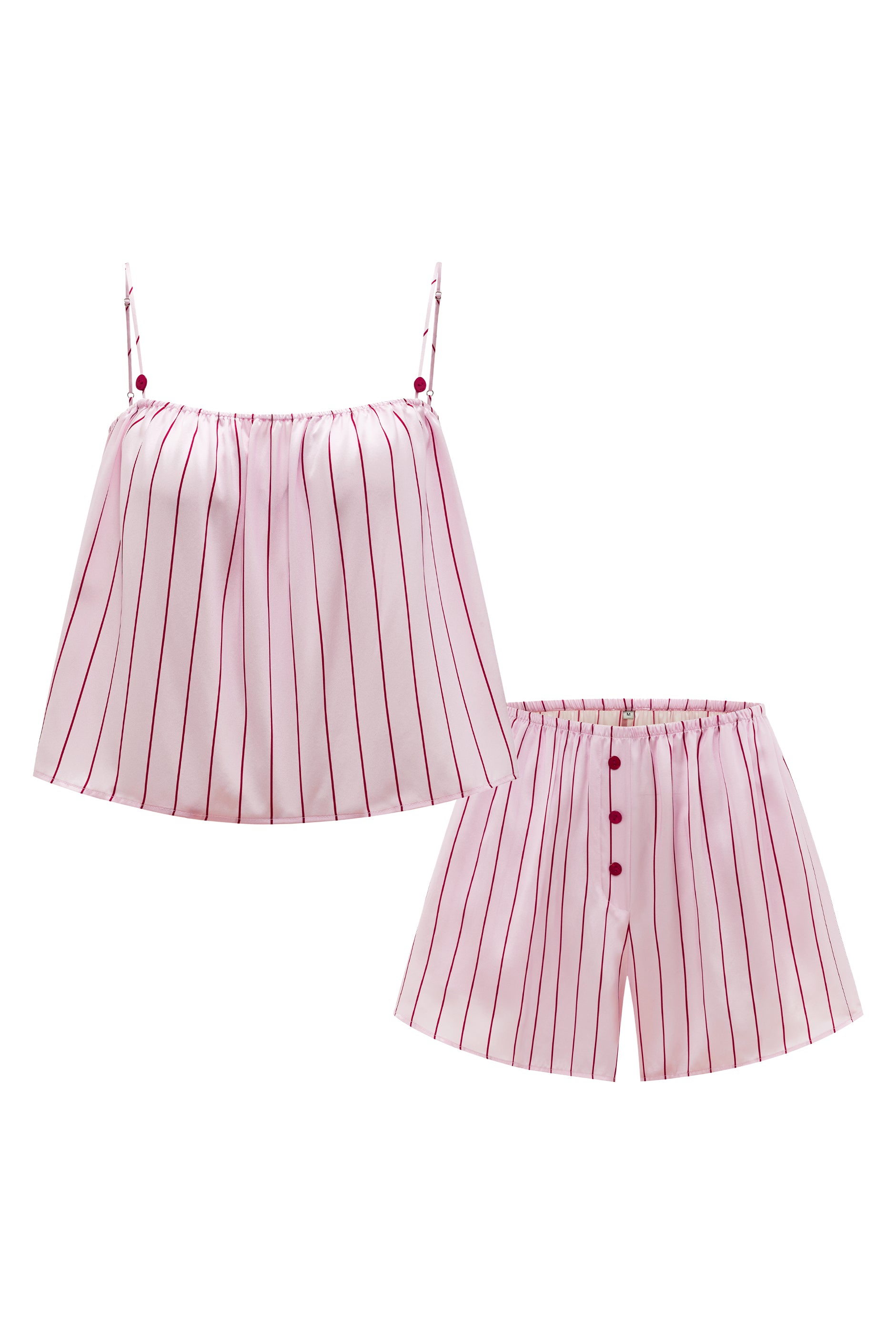 Museum of Crush - Pink Striped Women's Strap Top & Shorts Pajama Set-Silk Pajamas Short Set-Pink-S-NJP2582-Not Just Pajama