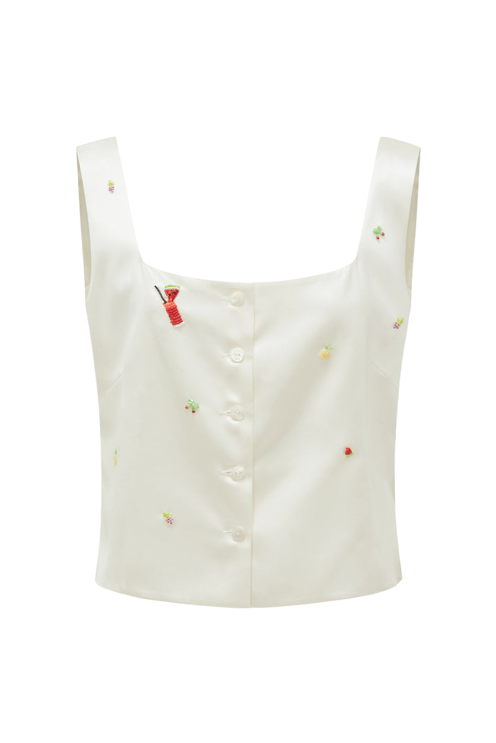 PAJA Beaded Summer Escapes Silk Top - White