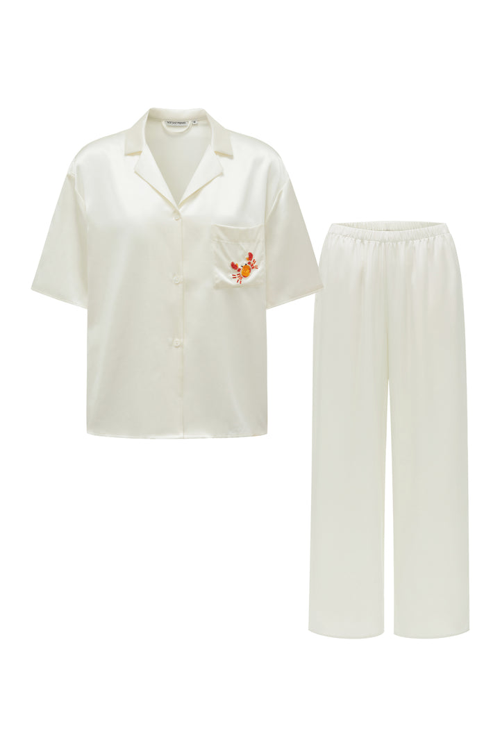 PAJA Beaded Summer Escapes Silk Short Sleeve & Long Pants Set - Pink