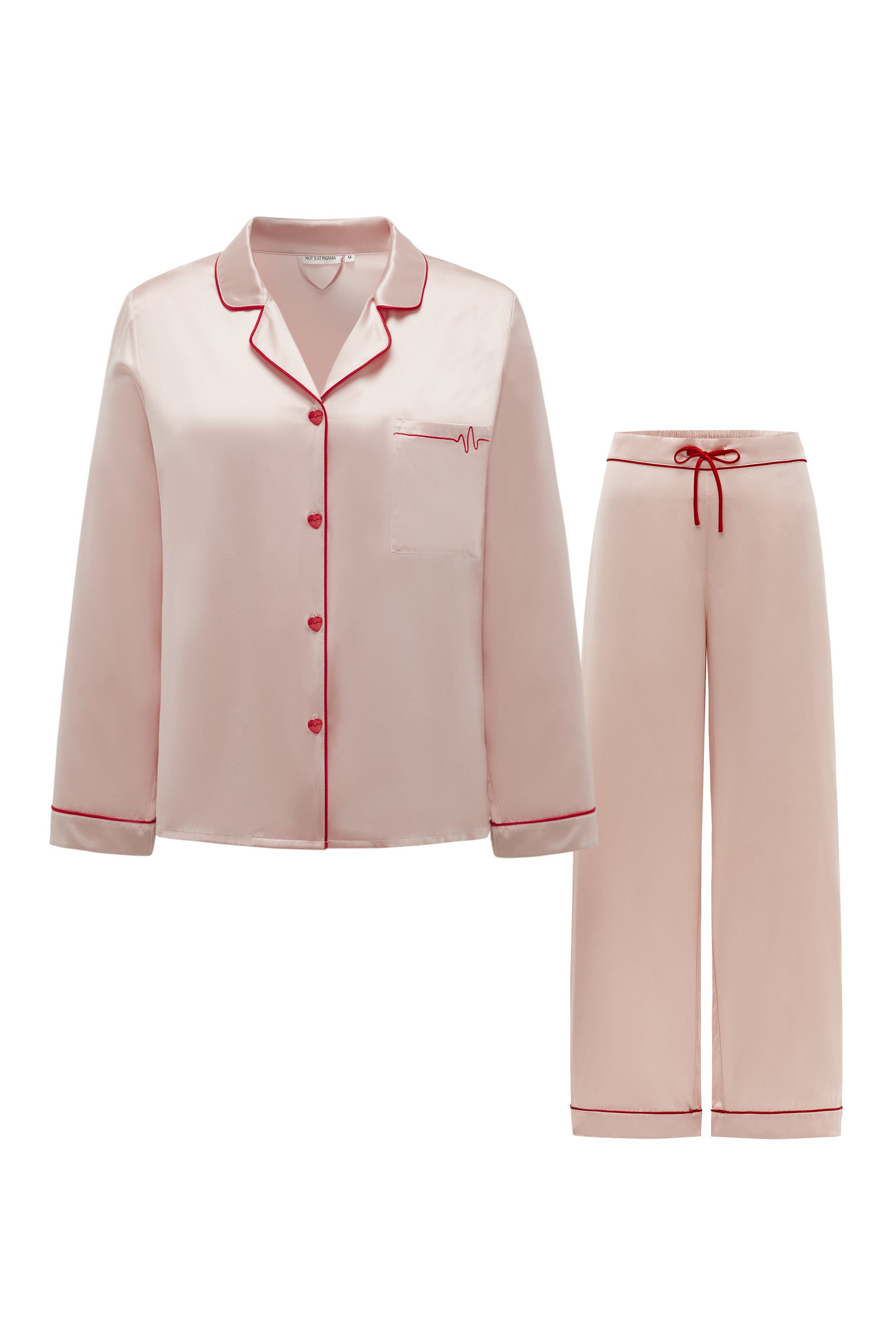 Museum of Crush Love Wave Women's Silk Long Pajamas Set-Silk Pajamas Long Set-Rose Pink-S-NJP2408-Not Just Pajama