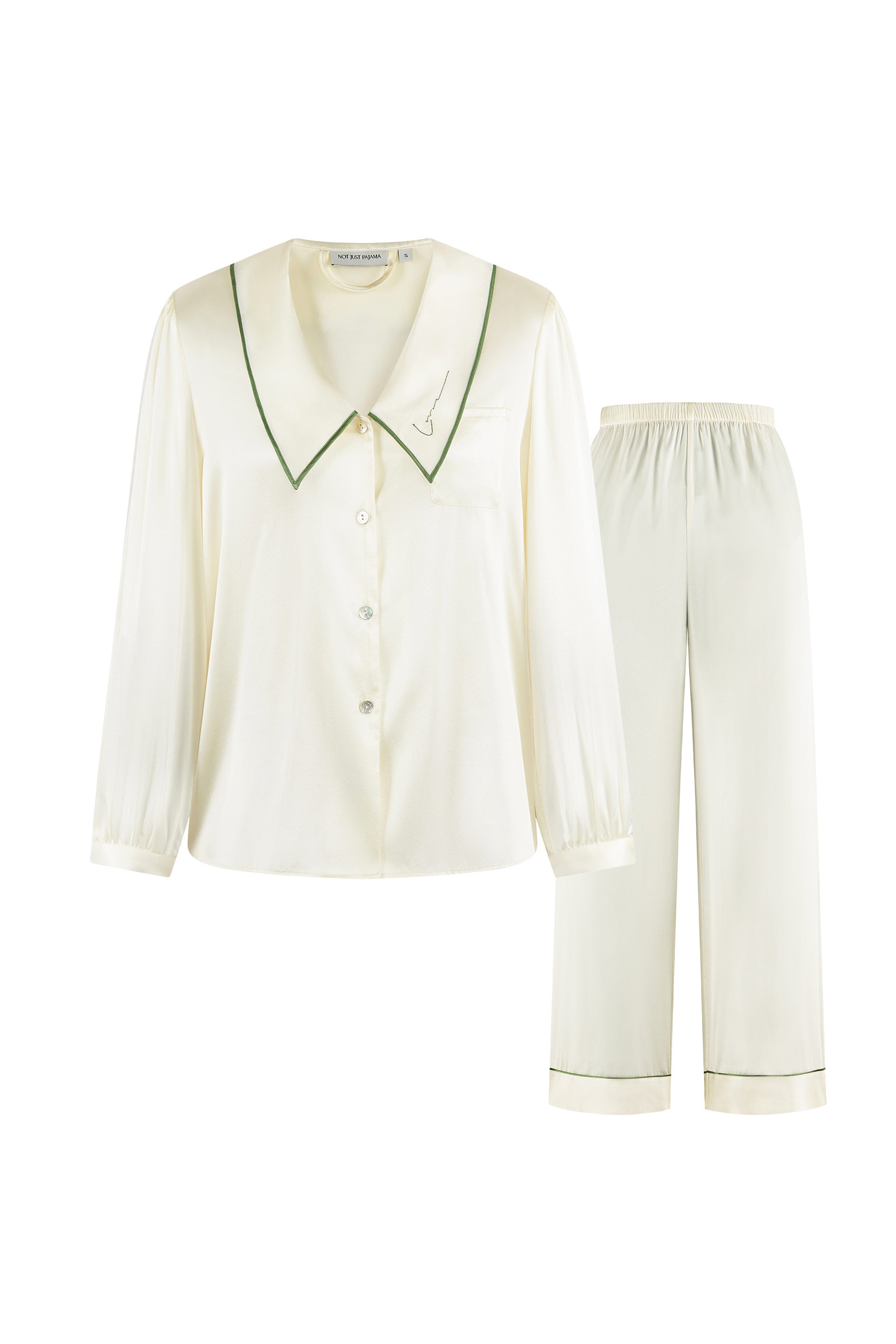 French Style Silk Long Set-NJP Best Selling-S-Ivory-2-Piece Set-246-Not Just Pajama