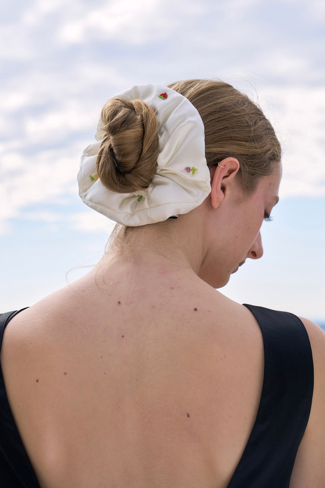 PAJA Beaded Summer Escapes Silk Scrunchies - White