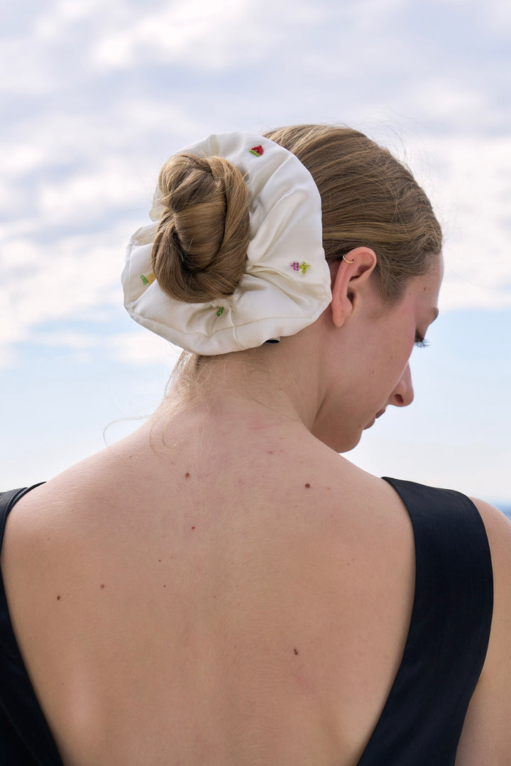 PAJA Beaded Summer Escapes Silk Scrunchies - White