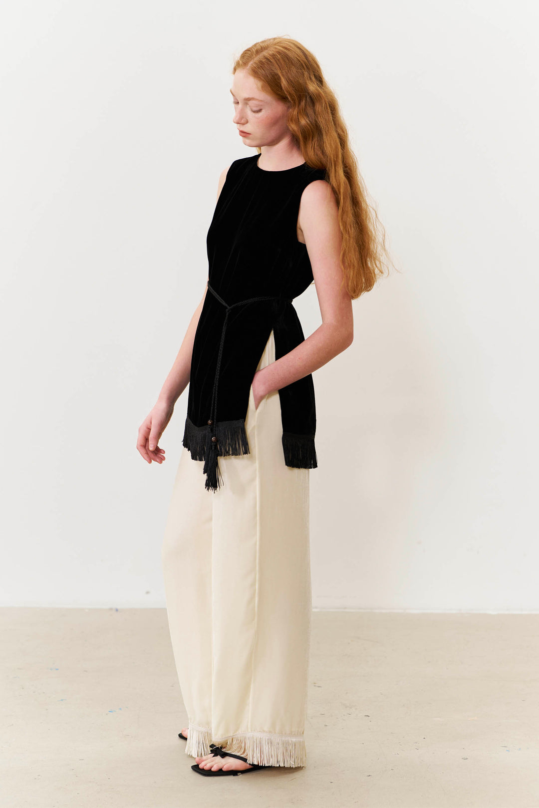 PAJA Summer Shimmer Silk Velvet Fringe-Trim Pants